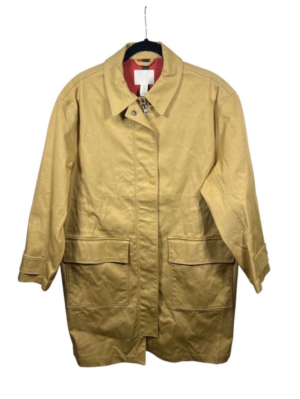 HM Coat Womens Medium Bonded Twill Overcoat Oversized Water Resistant Travel